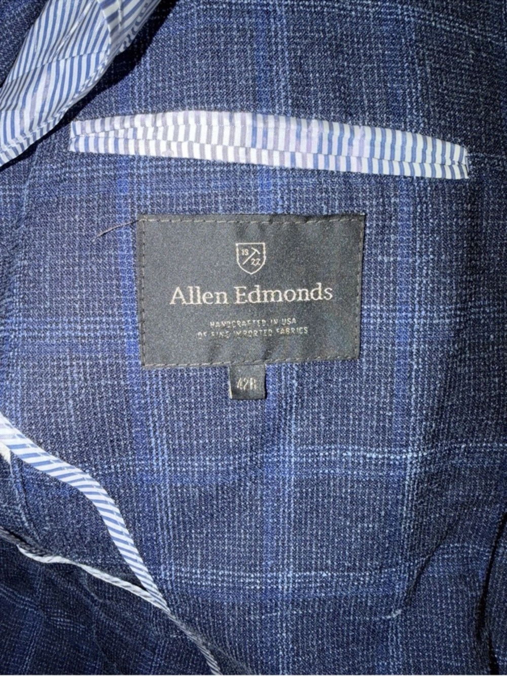 ALLEN EDMONDS LINEN SILK WOOL BLEND BLUE WINDOWPANE SPORT COAT SZ 44S - Picture 7 of 11